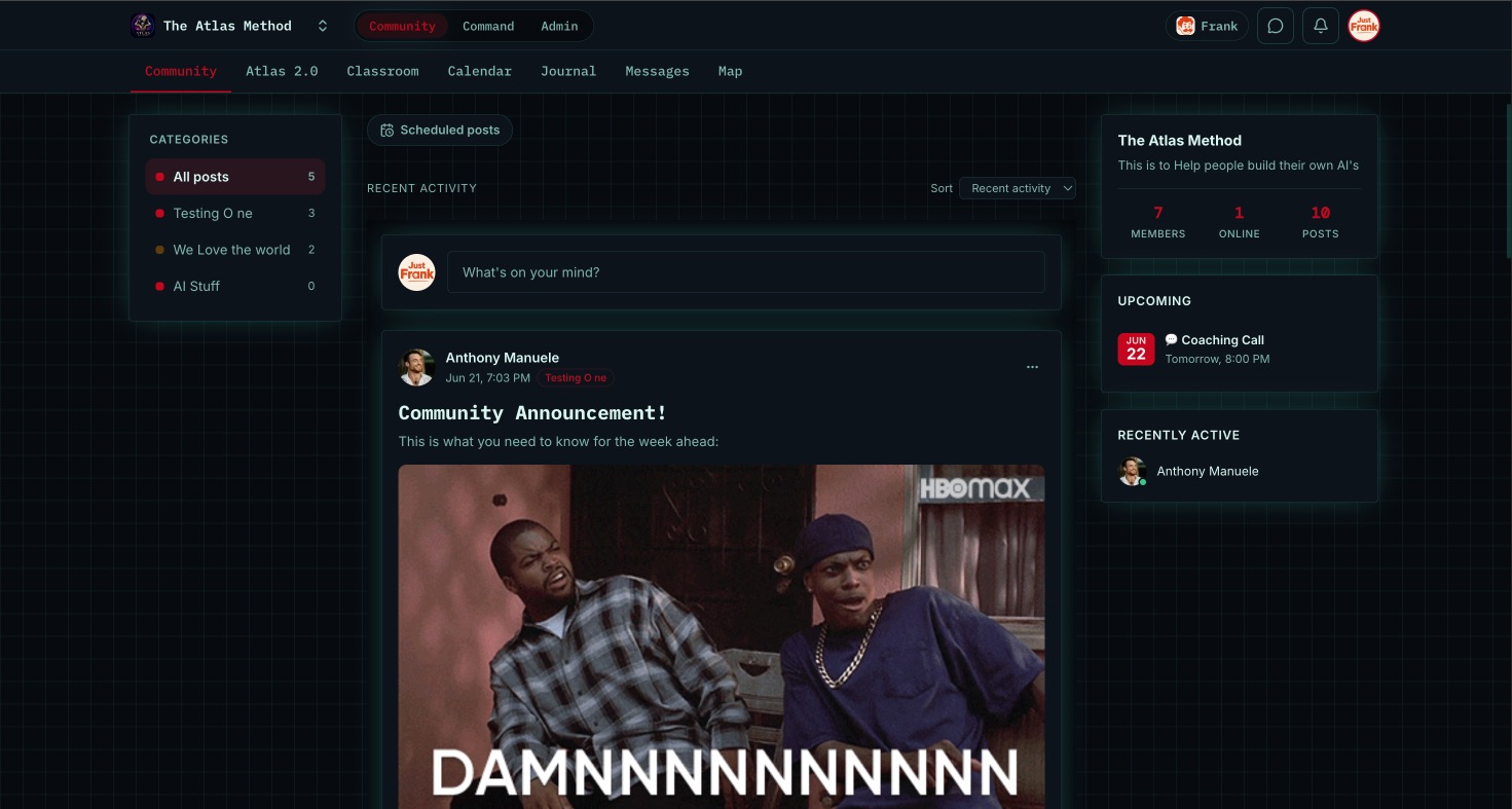 The community feed inside a Just Frank workspace